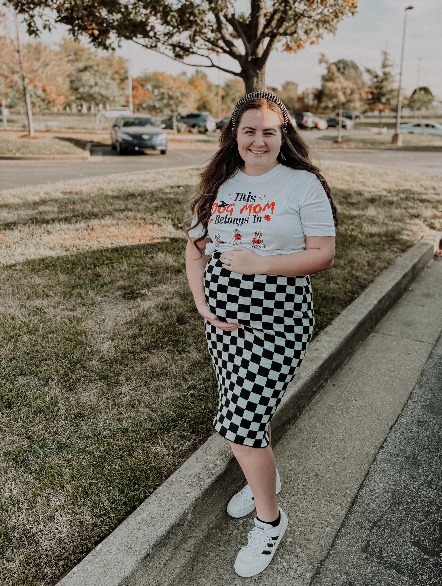 Checkered Print Midi Skirt