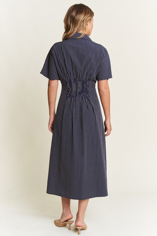 Button Front Striped Midi