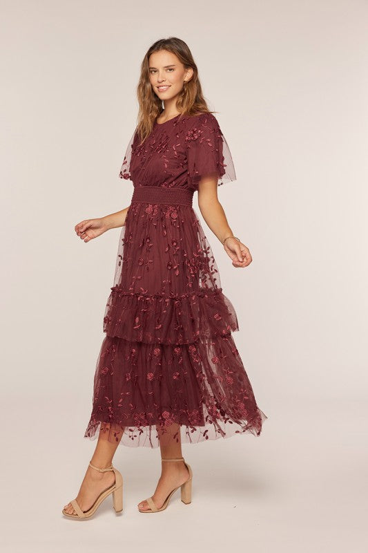 Embroidered Mesh Dress