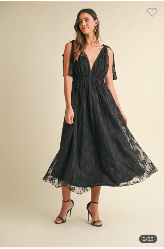 Ribbon Bow Print Mesh Dress