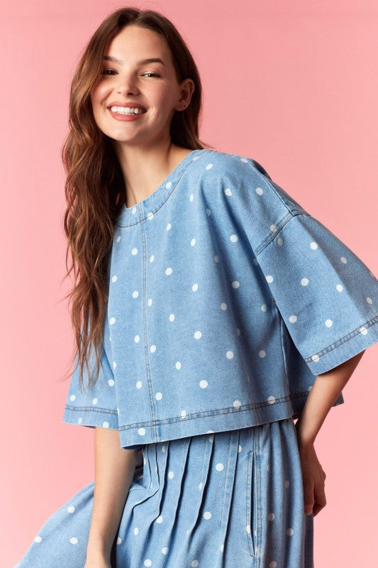 Polka Dot Denim Top