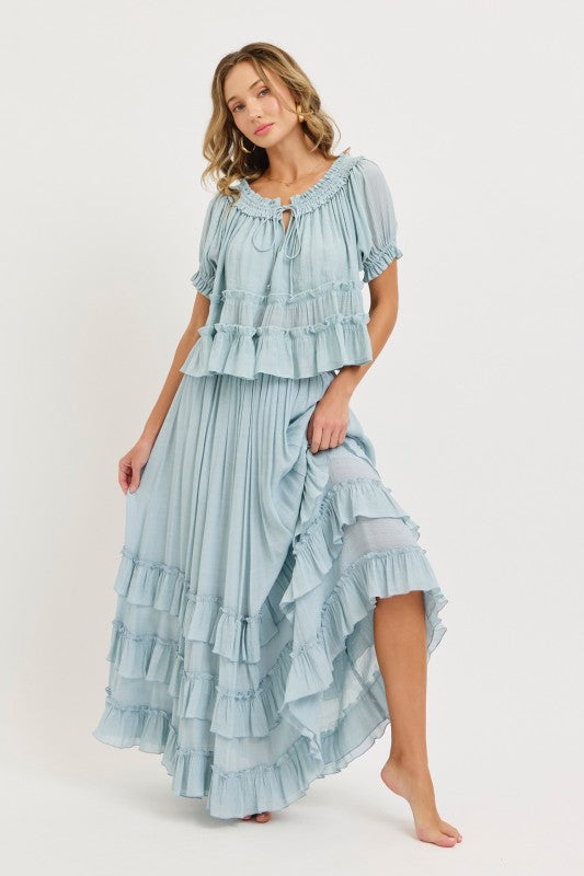 Blue Tiered Ruffle Skirt Set