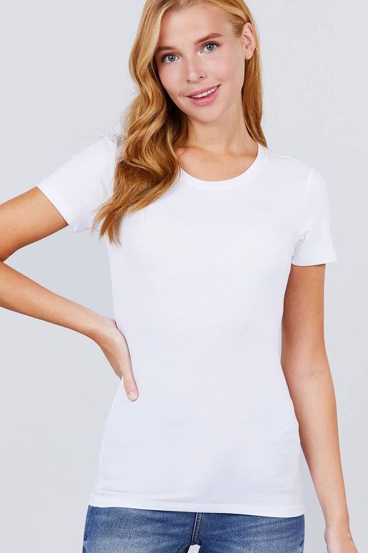 42POPS - ..SI-17004 FITTED SHORT SLEEVE CREW NECK COTTON JERSEY TOP: WHT-white-97558 / L