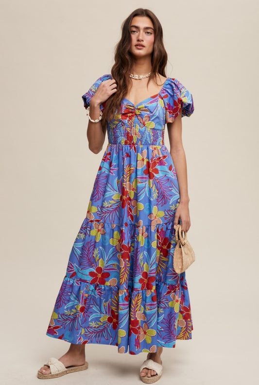 Flower Print Puff Maxi