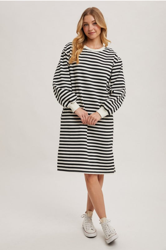 Striped French Terry Midi Dress