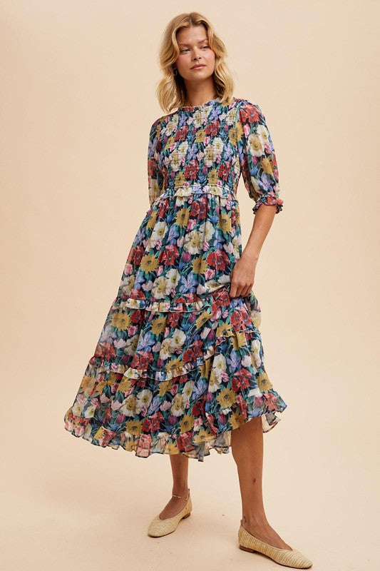 Smocked Floral Dress