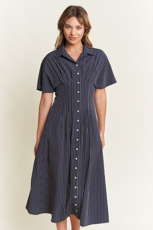 Button Front Striped Midi