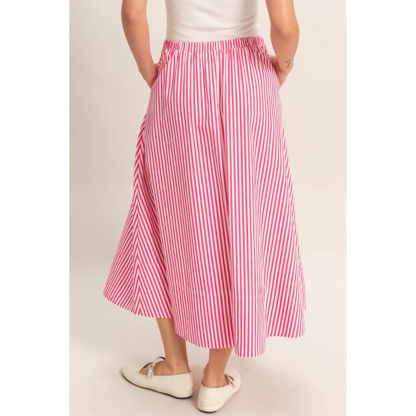 Striped Elastic Midi Skirt