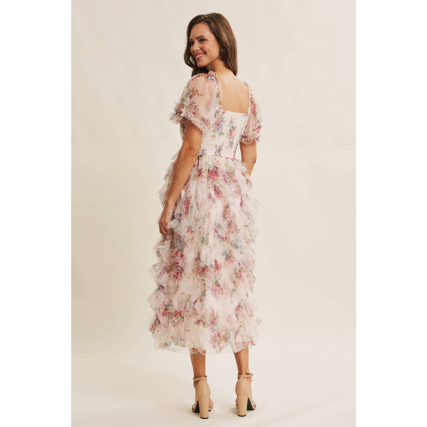 Floral Smocked Ruffle Midi