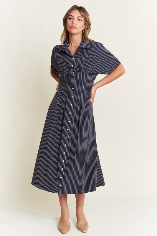 Button Front Striped Midi