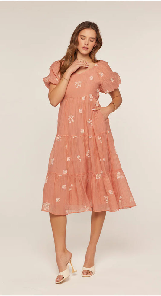 Embroidered Sweetheart Neck Tiered Dress