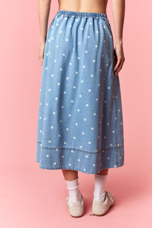 Polka Dot Denim Skirt