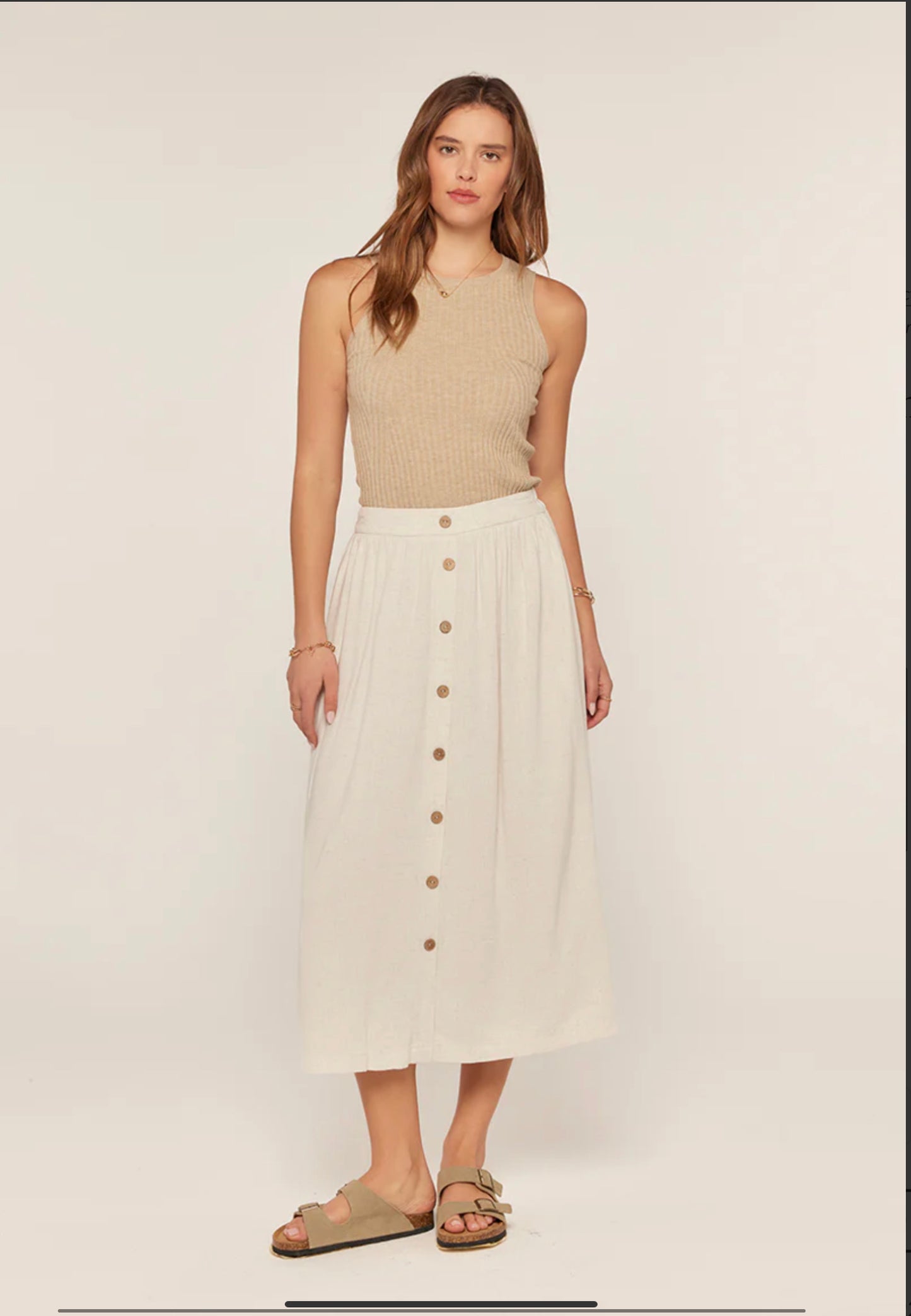 Button Down Linen Midi Skirt