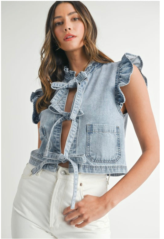 Ruffled Denim Vest