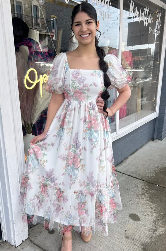 PLUS Floral Tulle Mesh Dress