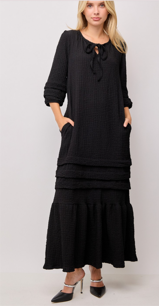 PLUS Textured Dress with Bow
