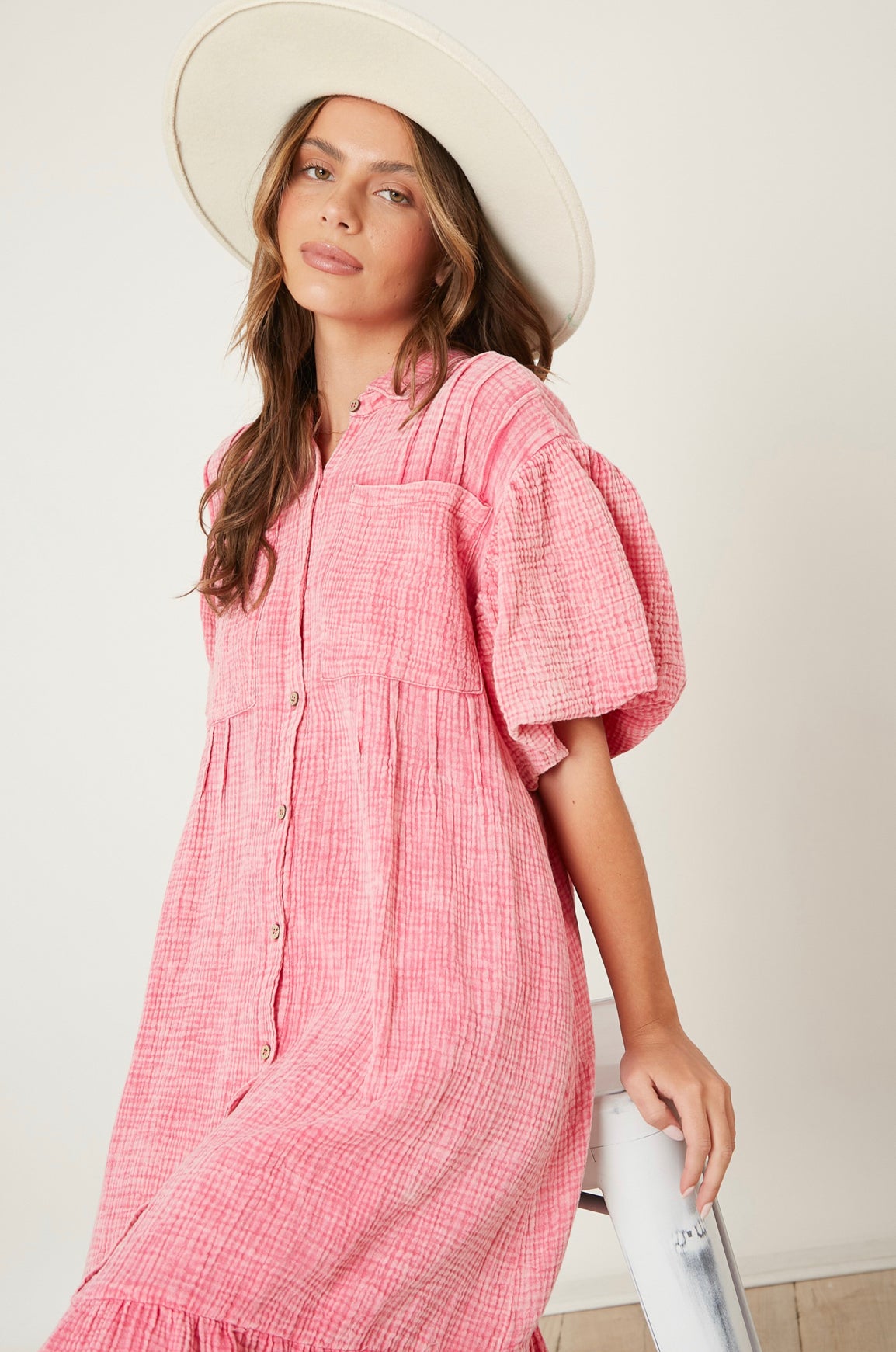 Washed Button Down Midi Dress