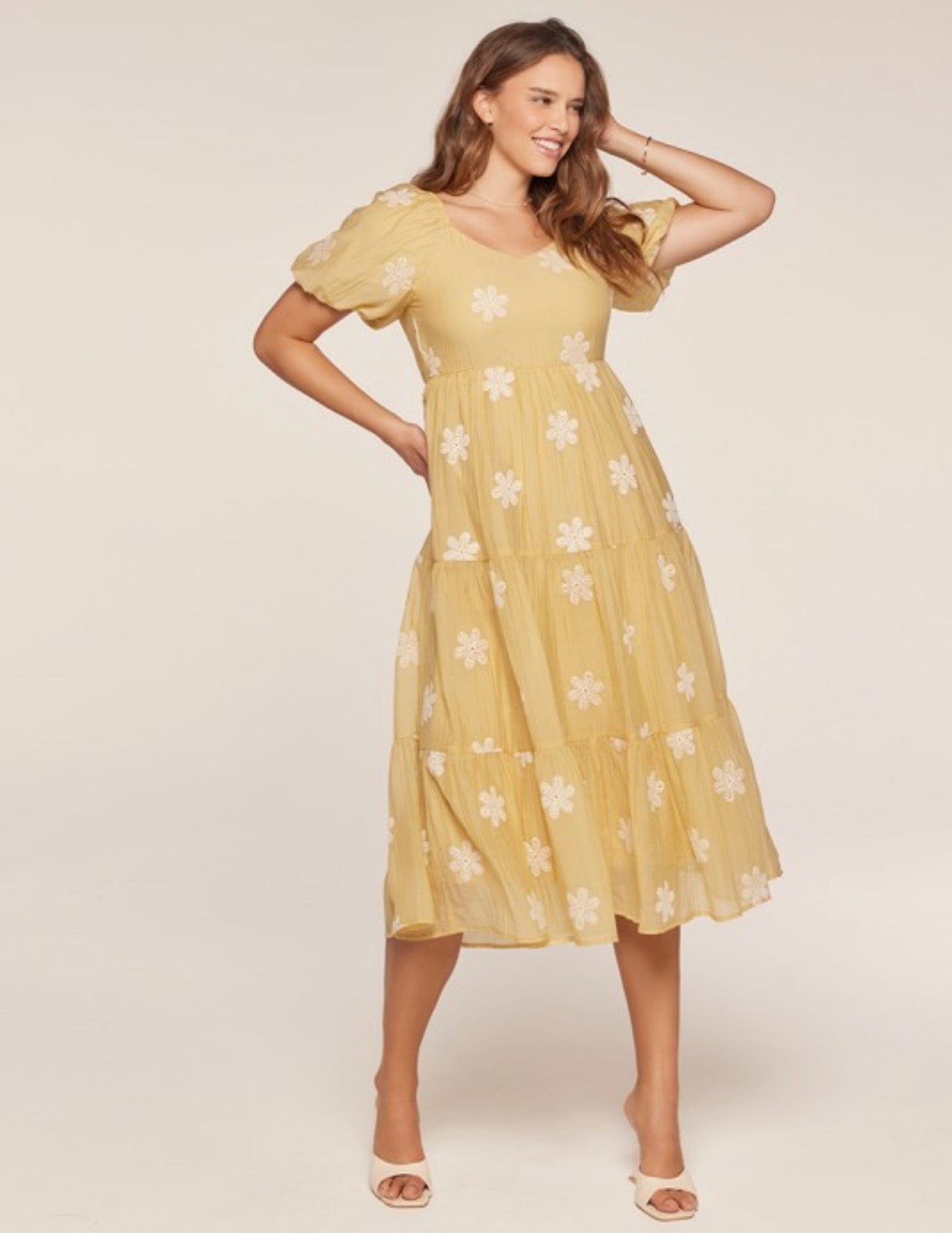 Yellow Embroidered Tier Dress