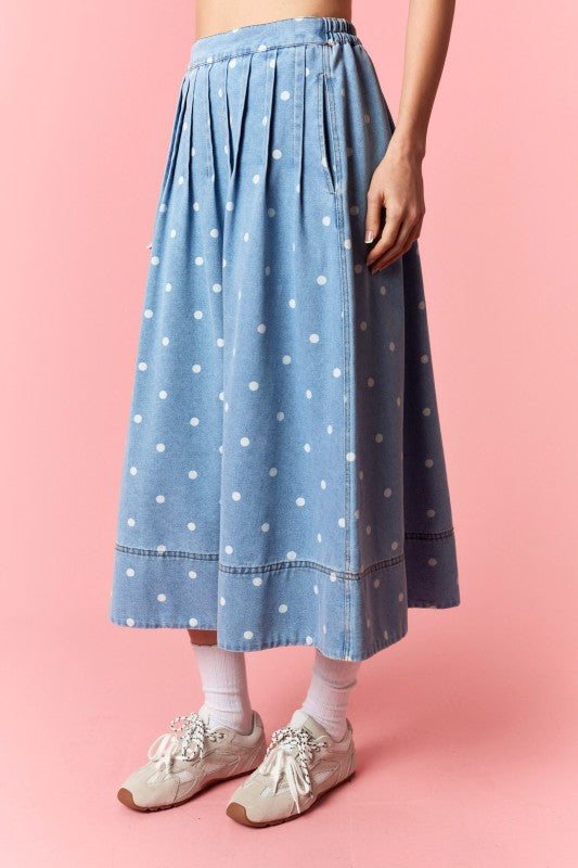 Polka Dot Denim Skirt