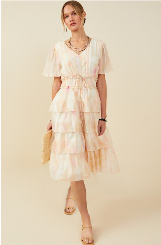 Watercolor Tiered Waist Dress