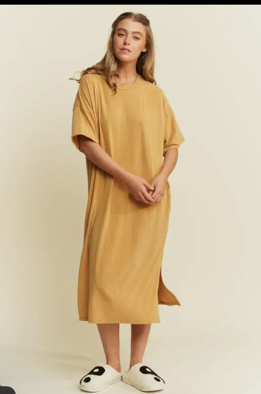Solid Side Slit Midi Dress