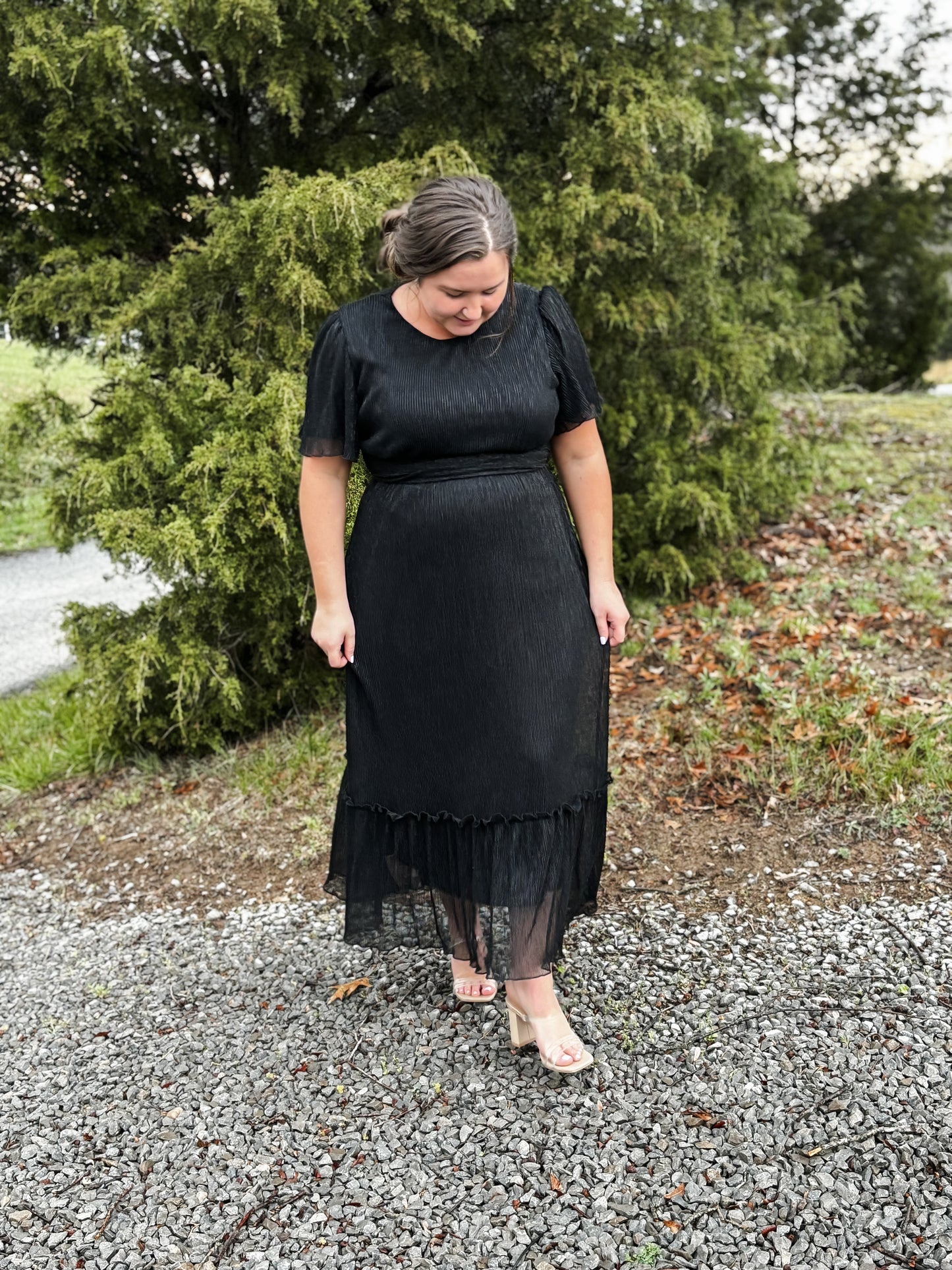 Black Crinkled Maxi Dress