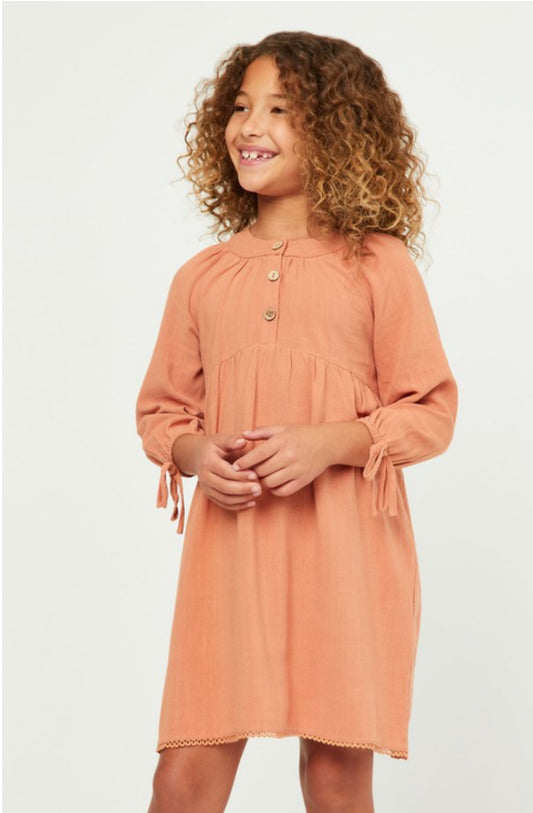 Girls Lace Hem Tie Sleeve Dress