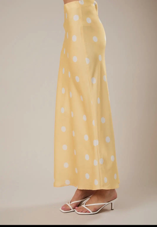 Yellow Polka Dot Satin Skirt
