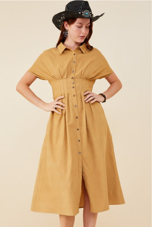 Pintucked Corduroy Dress