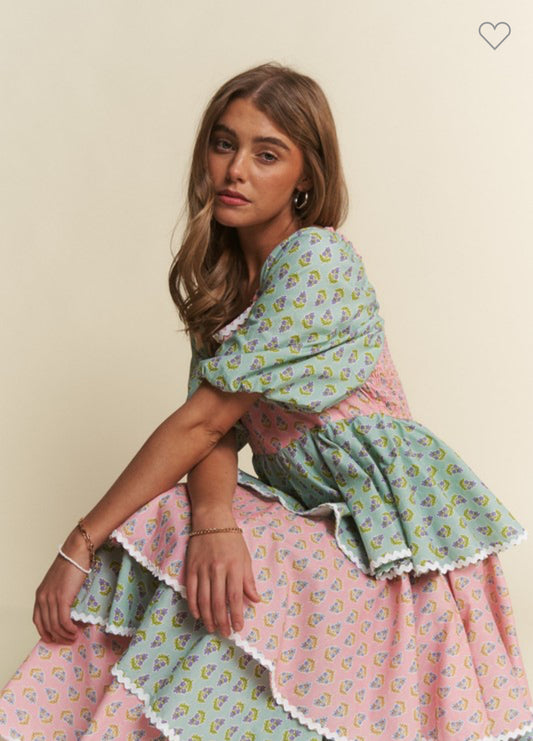 Balloon Sleeve Tiered Dress