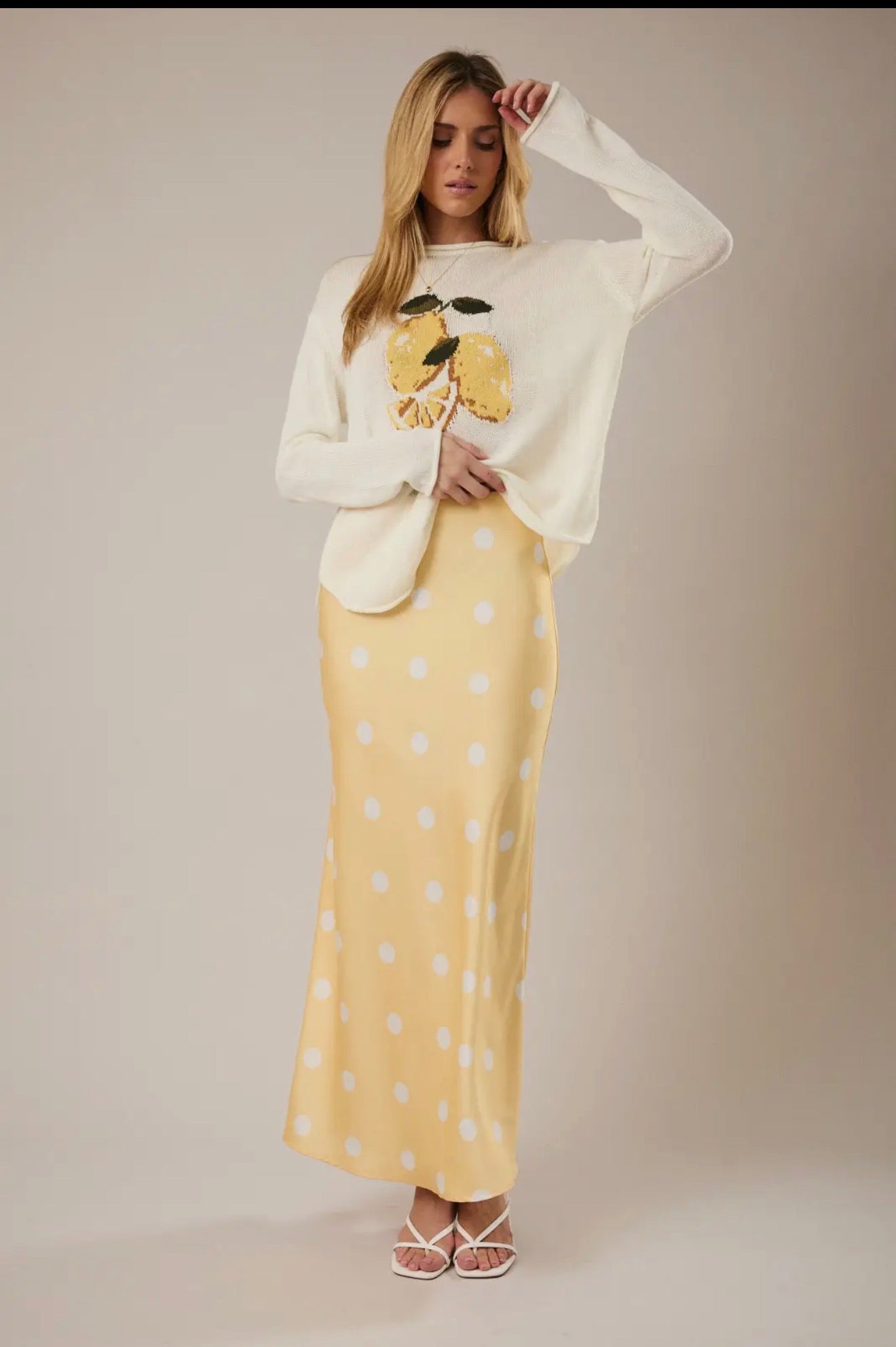 Yellow Polka Dot Satin Skirt