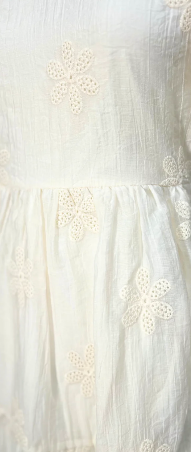 Cream Embroidered Tier Dress