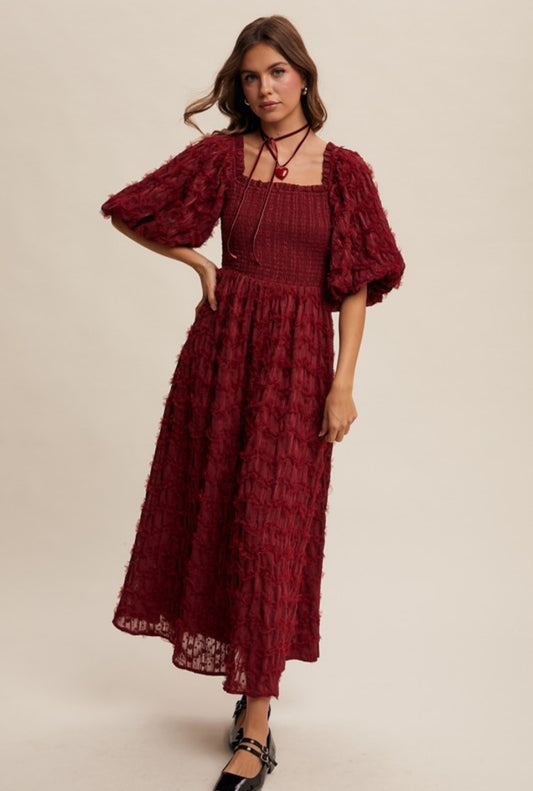 Textured Smocked Puff Sleeve
