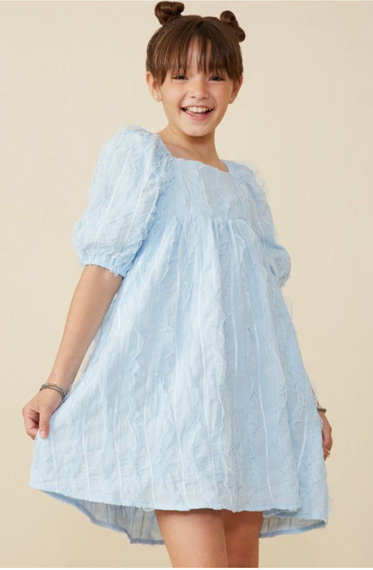 Girls Ruffled Mesh Square Neck Dress