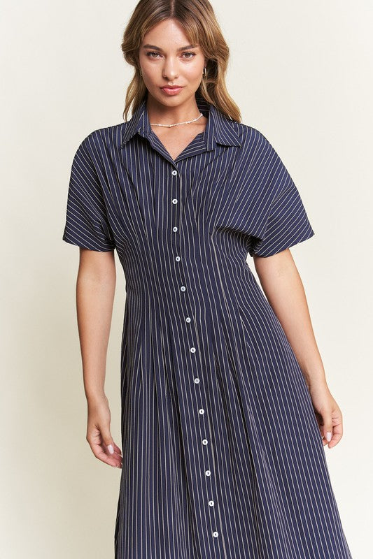Button Front Striped Midi