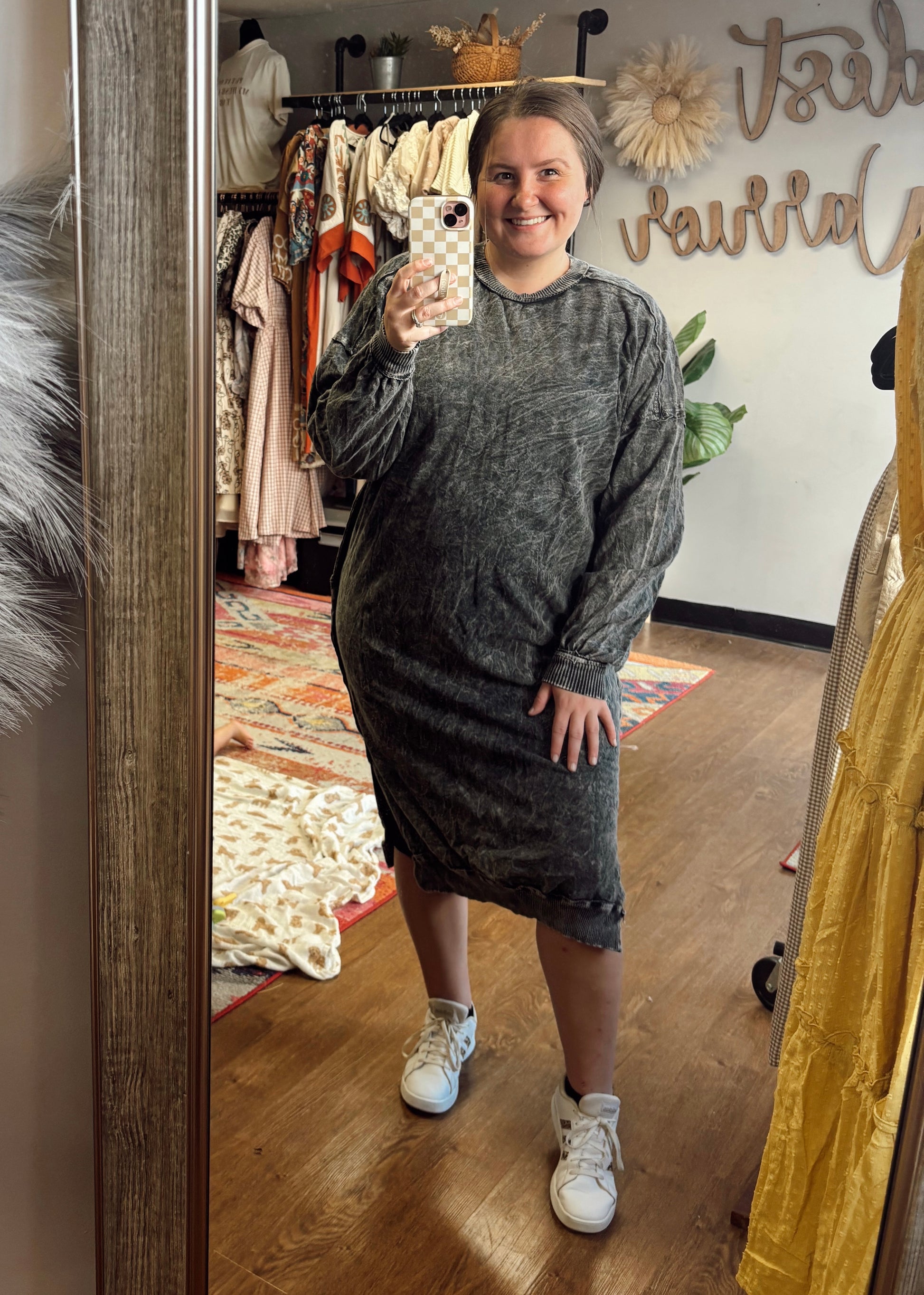 Black Acid Wash Sweatshirt Dress