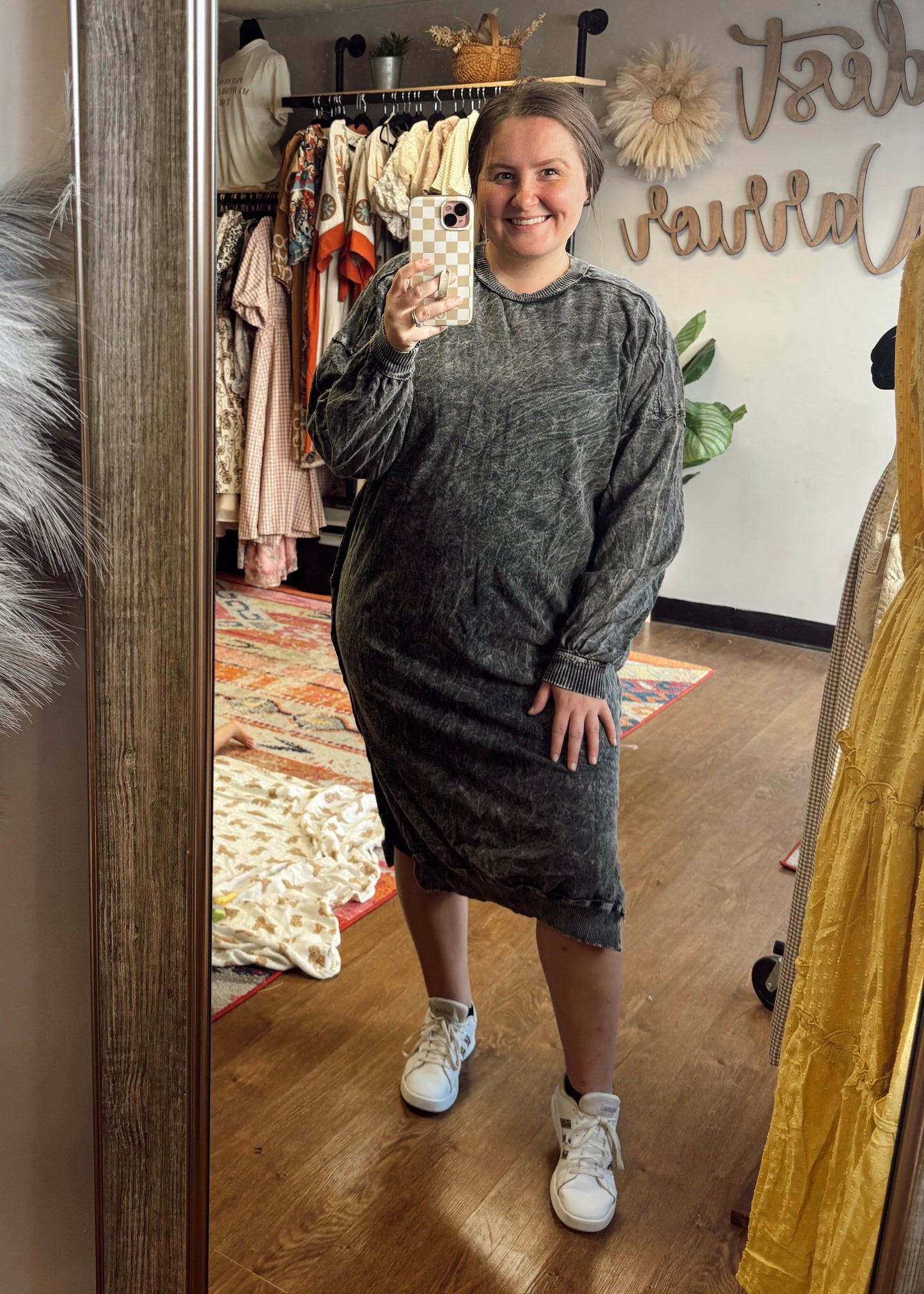 Black Acid Wash Sweatshirt Dress