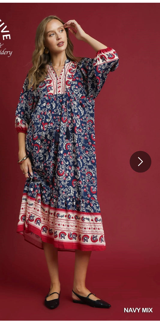 Abstract Boarder Print Midi Dress