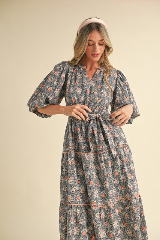 Bubble Sleeve Midi Dress