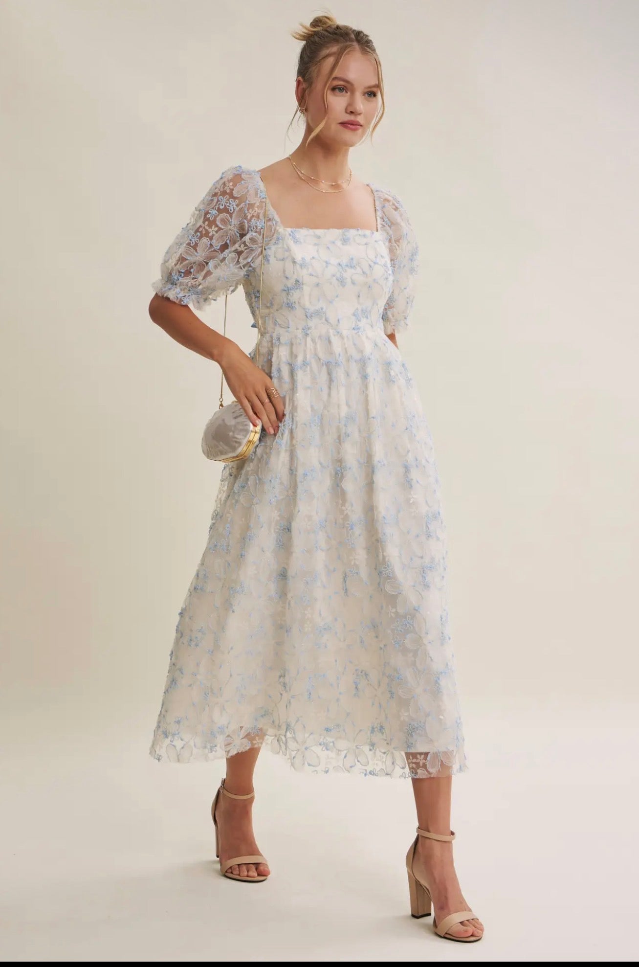 Blue Floral Sequin Dress