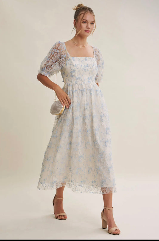 Blue Floral Sequin Dress