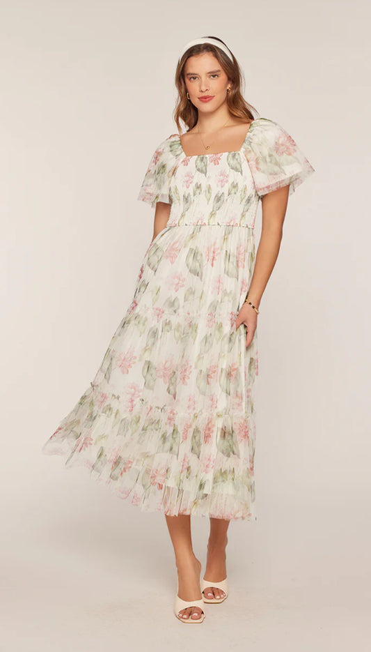 Floral Mesh Smocking Dress