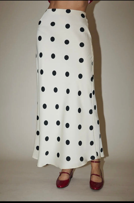 White/Black Dot Satin Skirt