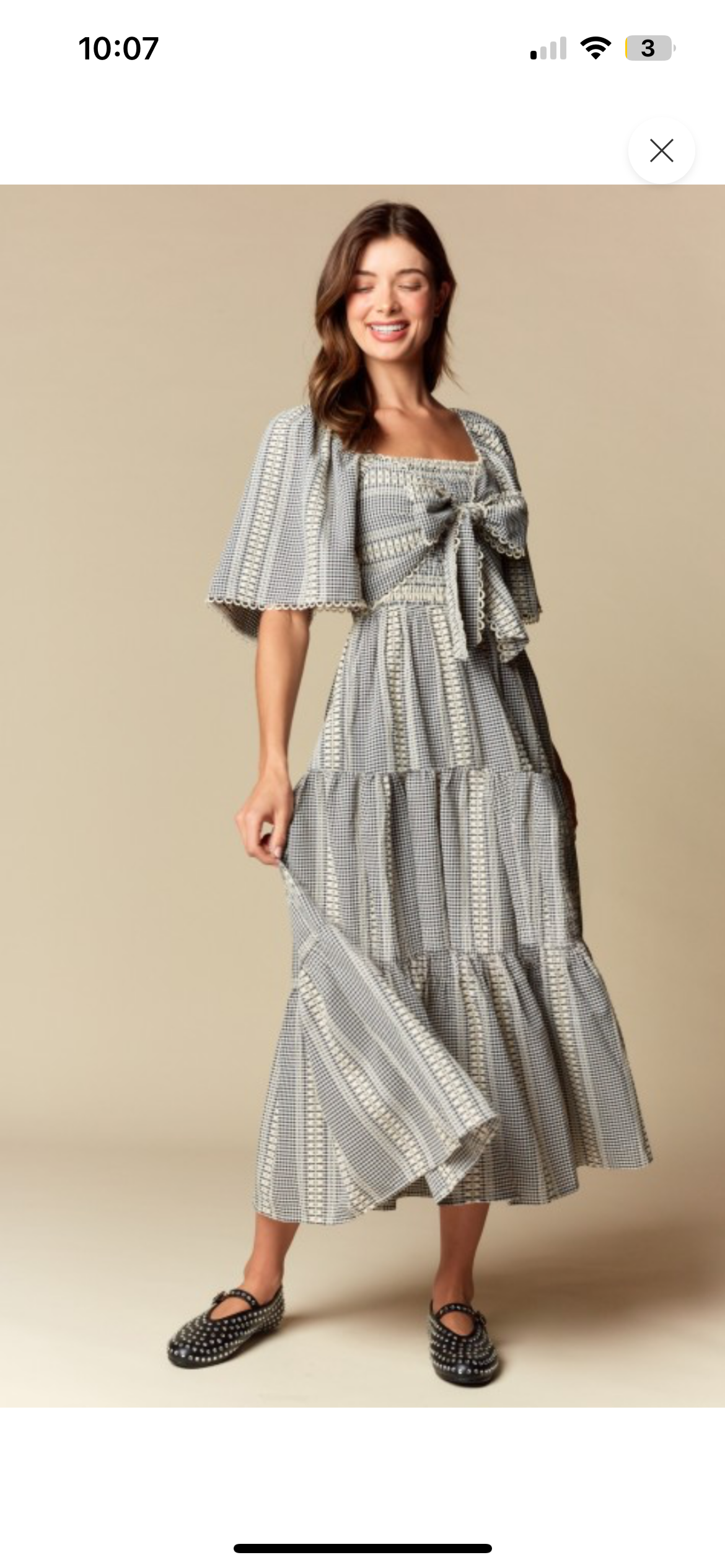 Gingham Smocked Bow Front Maxi Dress