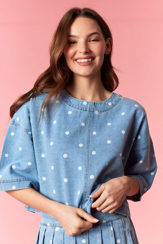Polka Dot Denim Top