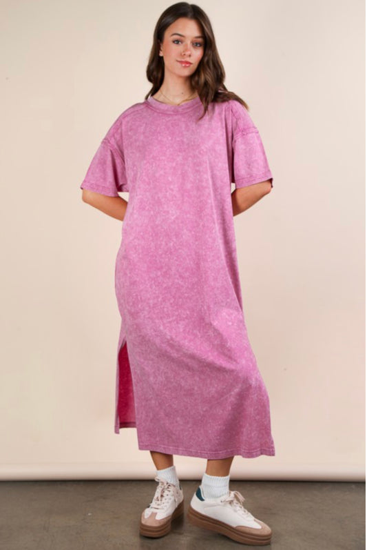 Pink Mineral Washed Midi Dress