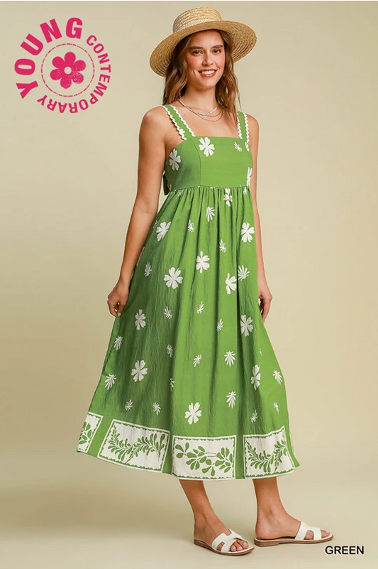Floral Border Print Midi