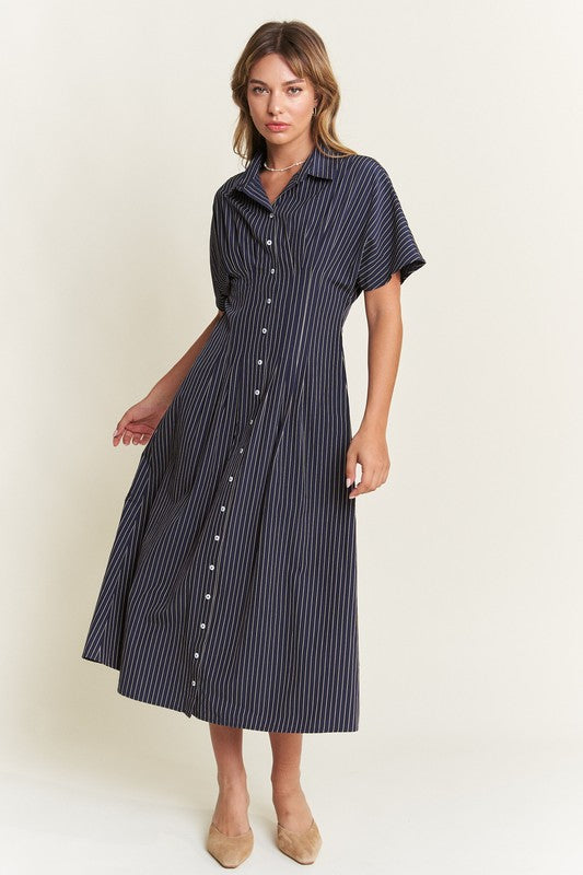 Button Front Striped Midi