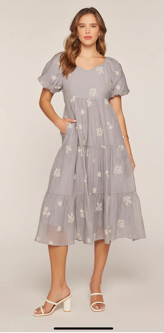 Embroidered Sweetheart Neck Tiered Dress