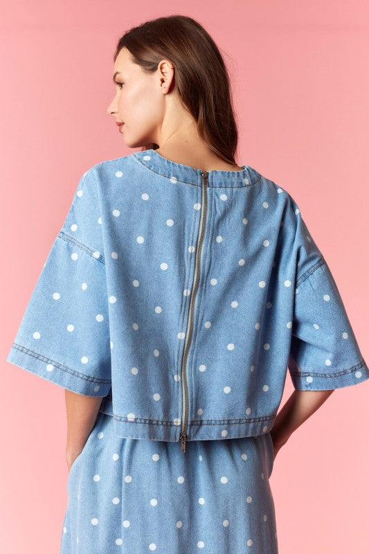 Polka Dot Denim Top